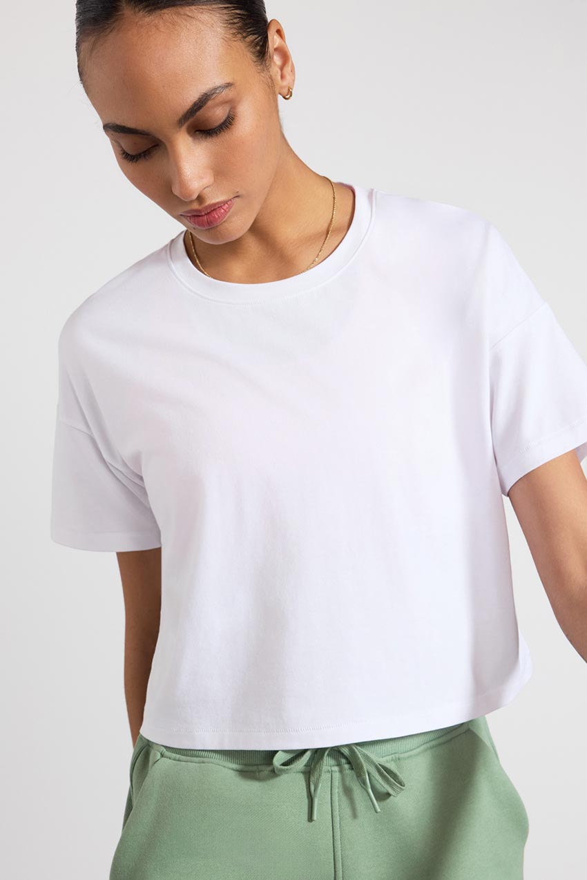 MPG Sport Pima Cotton Cropped Boyfriend T-Shirt  in White