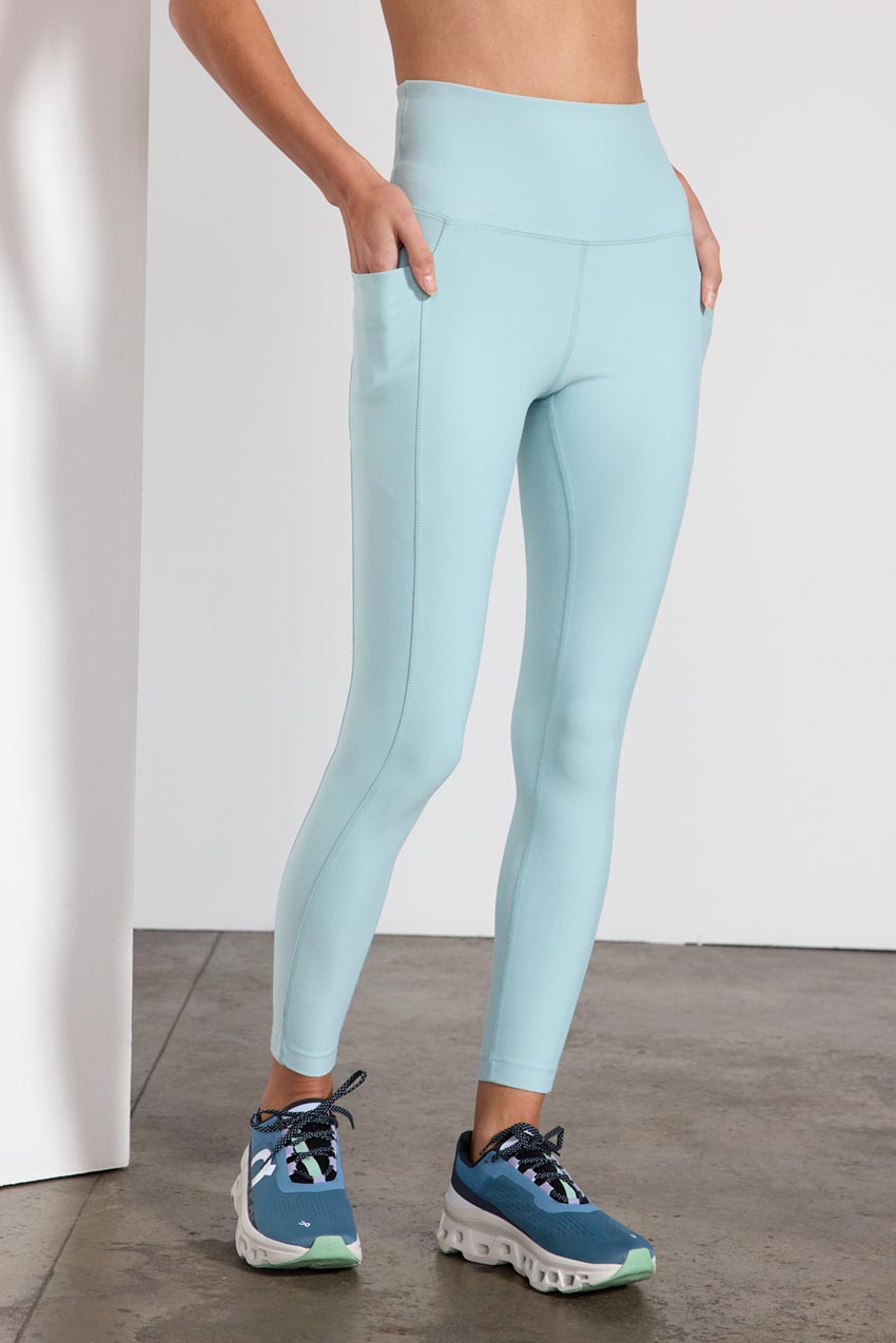 MPG Sport Explore Recycled Polyester High-Waisted Side Pocket Legging 25" Peached  in Blue Haze